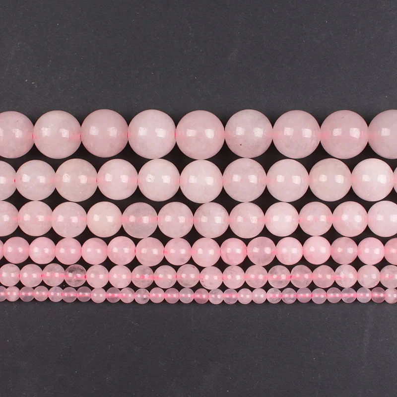 Natural Stone Beads Pink Quartz Rose Rock Crystal Round Loose Beads 4 6 8 10 12 14mm For Bracelets Necklace Jewelry Making
