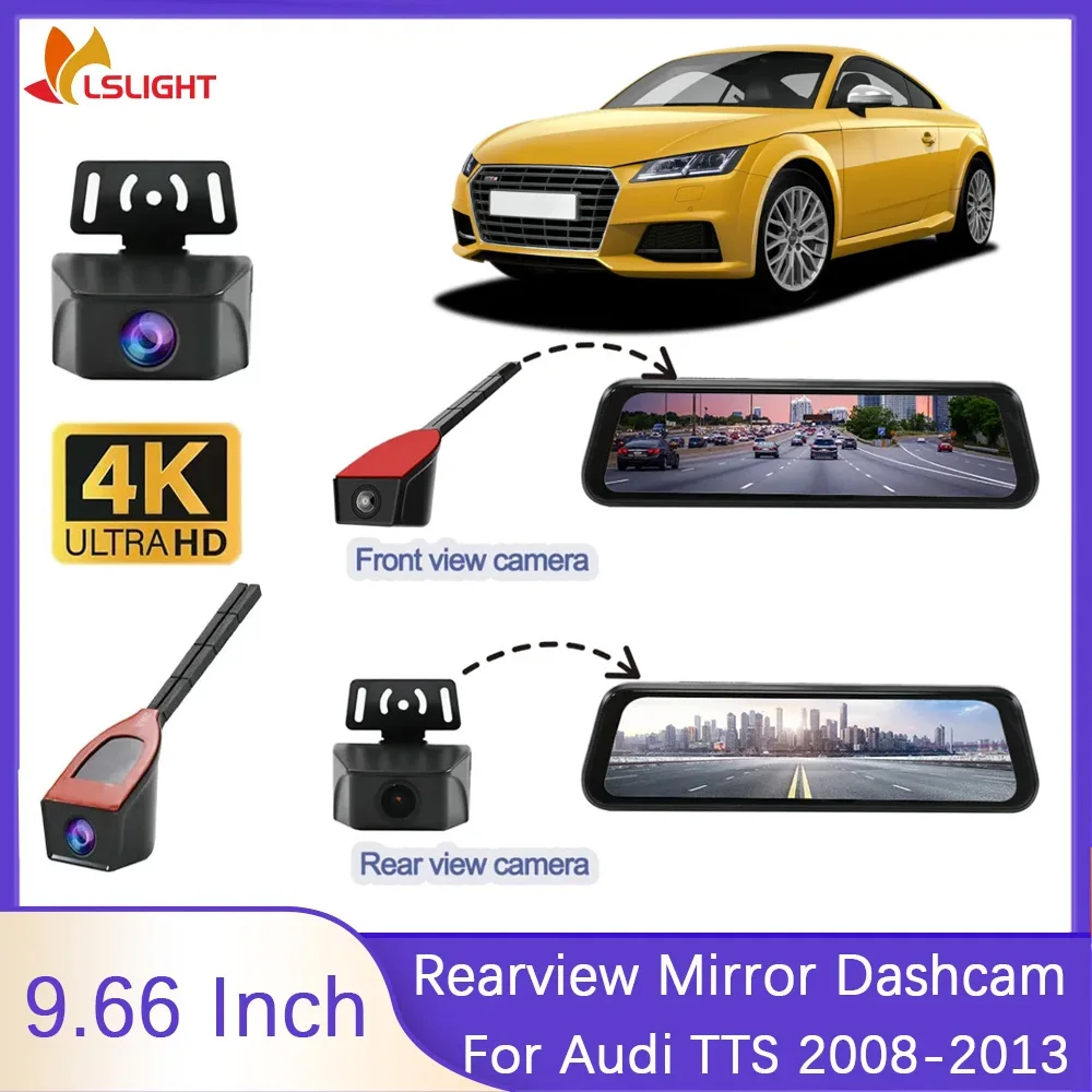 

Для Audi TTS 2008-2013 9,66-дюймовое автомобильное зеркало заднего вида, видеорегистратор с 4K передним обзором, 1080P, камера заднего вида, система парковочного монитора