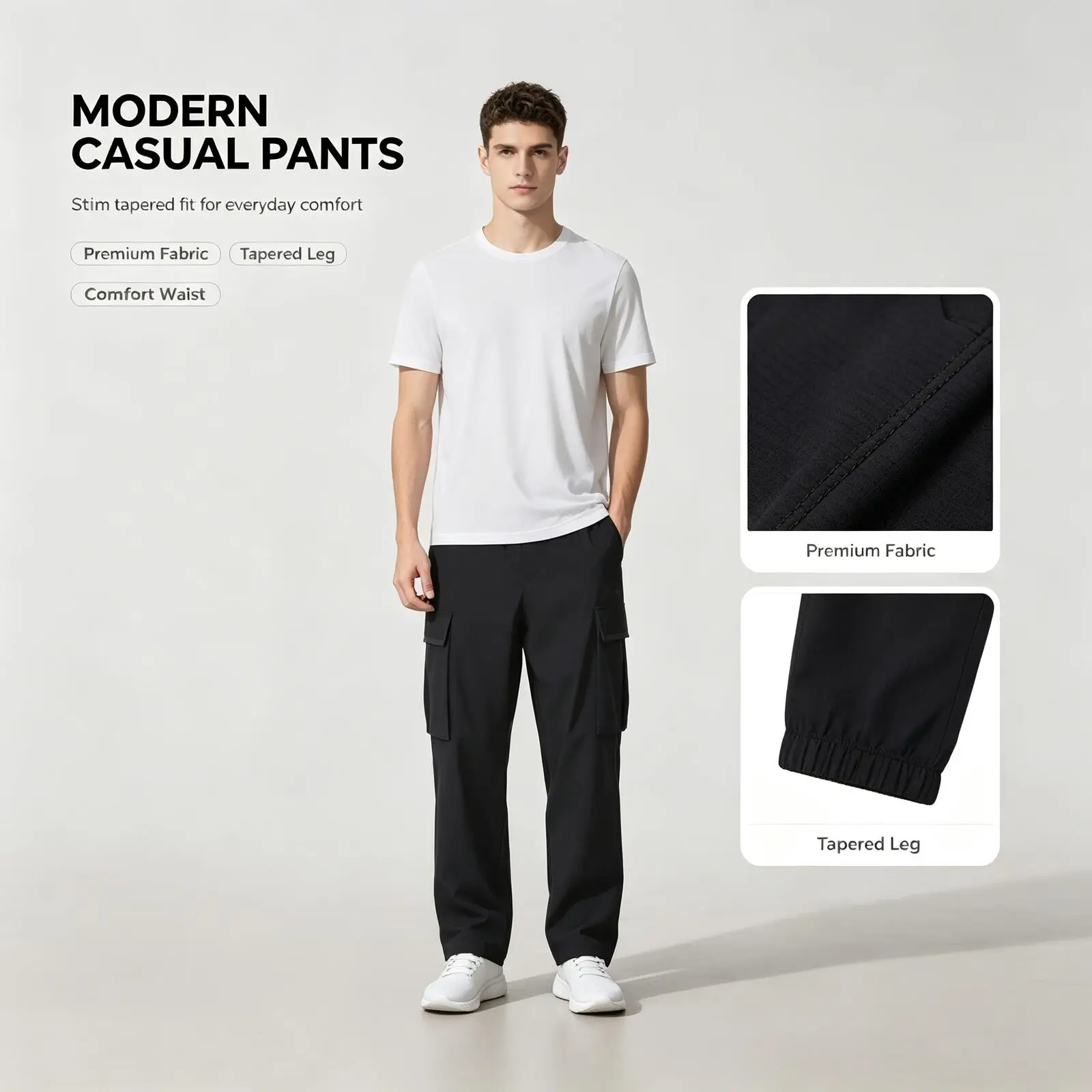 Under Armour Men's Black Slim Tapered Casual Pants, Solid Color Stretch Trousers, Premium Fashion Pants for Work Streetwear