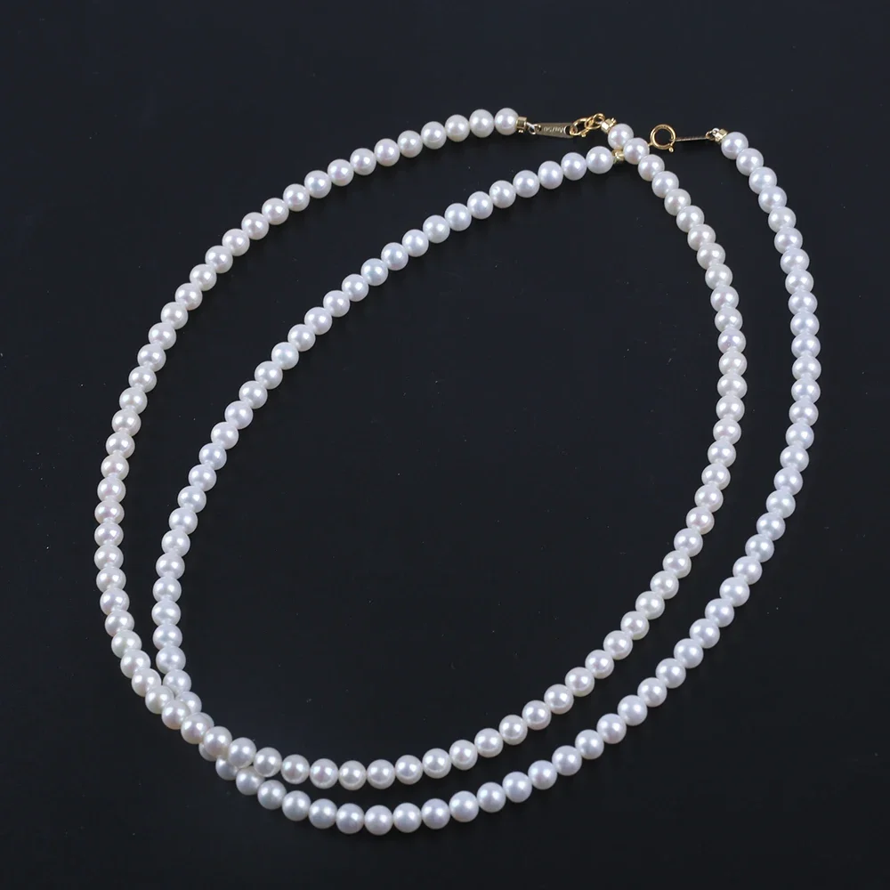 Fashion Natural 5-6mm Round Freshwater Pearls Jewelry Necklace 18K Gold  Clasp 40cm /45cm Length For Women Wedding Bridal