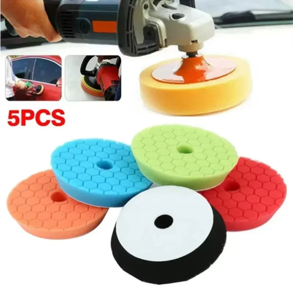 

5pcs/Set 3/4/5/6/7 Inch Car Polishing Pad Kit Self-Adhesive Reusable Auto Buffing Waxing Sponge Circular Polisher Waxing Pads
