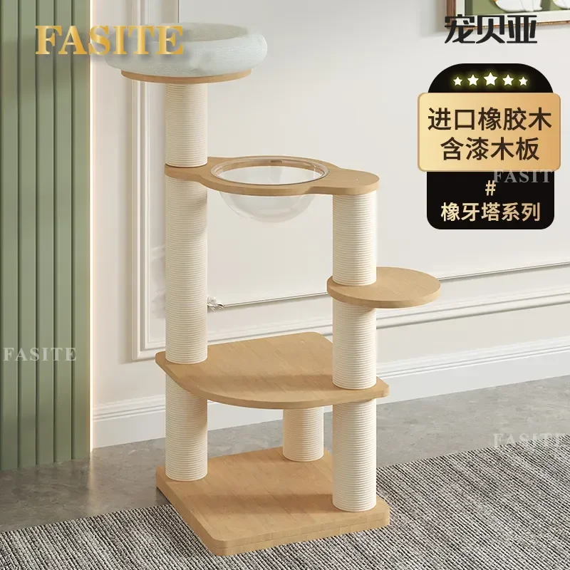 For Cat Solid Wood Oak Space Capsule Climbing Frame Integrated Litter Box Luxury Cat Tree Tower Compact Design Home Furniture