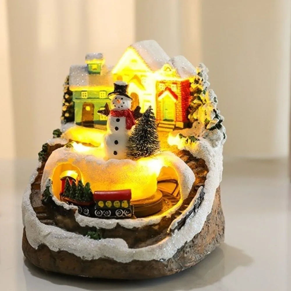 

Resin Christmas Village Houses LED Light Santa Claus New Year Micro Landscape Craft Snow View Xmas Ornament Festive Atmosphere