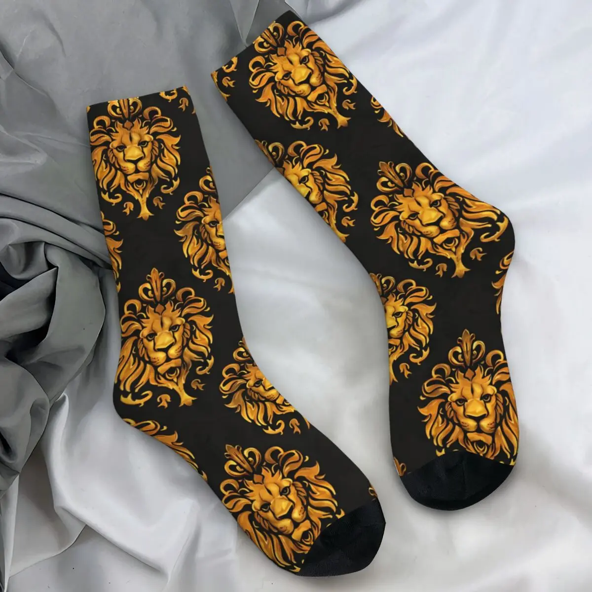 Golden Lions And Damask Stockings Design Kawaii Socks Autumn Anti-Slip Socks Couple Outdoor Sports Soft Breathable Socks