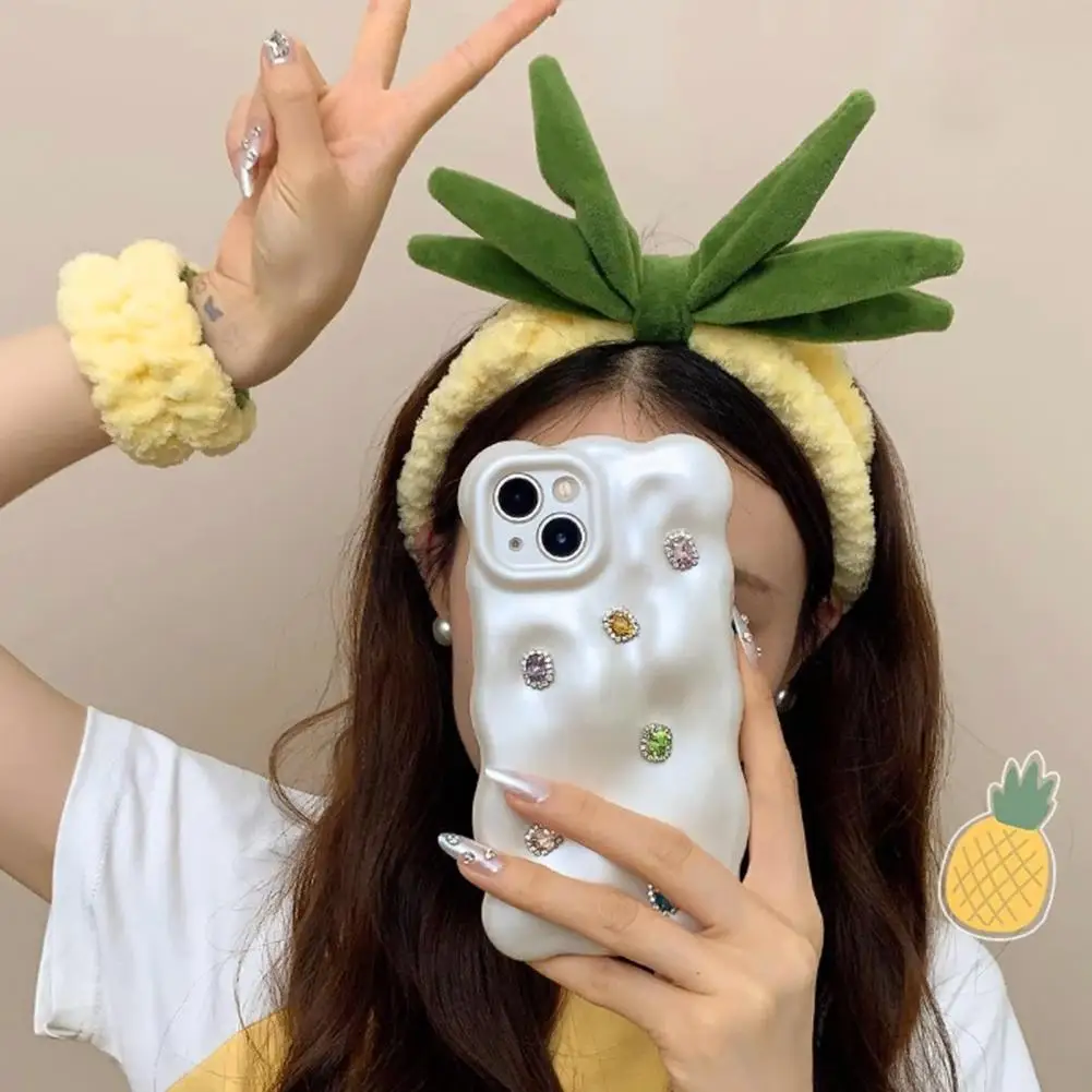 

Spa Headband Wristband Set Pineapple Shape Face Wash Headband Wristband Set Makeup Skincare Headbands Wrist Bands