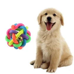 Funny Interactive Toys Colorful Pet Doy Elasticity Chewing Ball Rainbow Color Rubber Bell Sound Ball Round Shape Ball With Bell