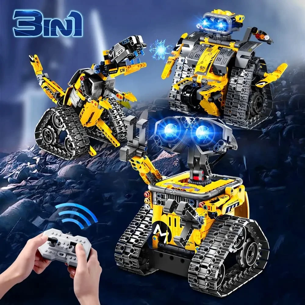 520Pcs 3 in 1 변형 도시 RC 로봇 굴삭기 레이싱 자동차 빌딩 블록 원격 제어 불도저 트럭 벽돌 장난감 어린이를위한