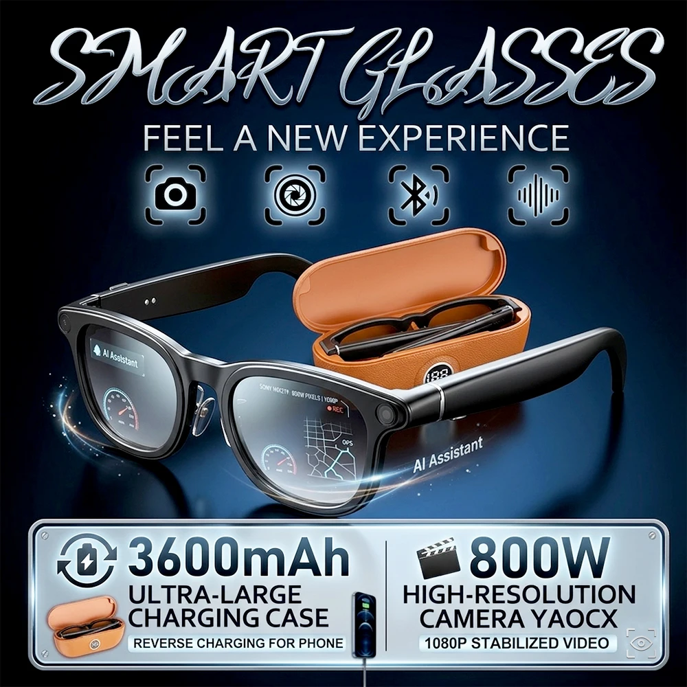 

Новые умные очки 800W HD с камерой, AI-переводом речи в текст, записью видео, музыкой, AI-компаньоном и аккумулятором 3600 мАч