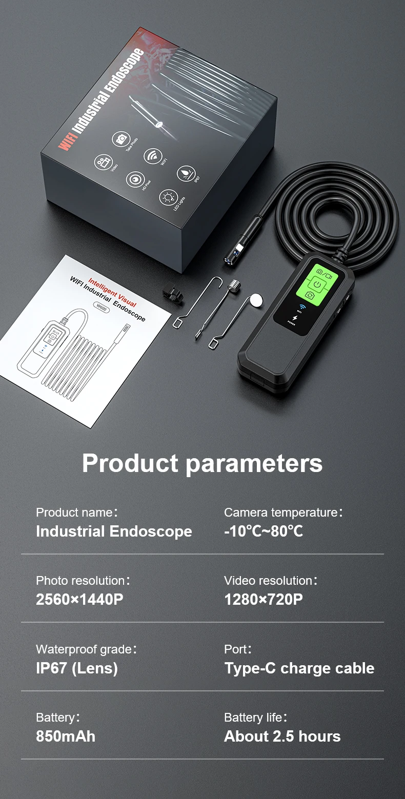 2K HD Industrial Endoscope Single Dual WiFi Borescope Inspection Camera IP67 Waterproof Pipeline Borescope For iPhone Android