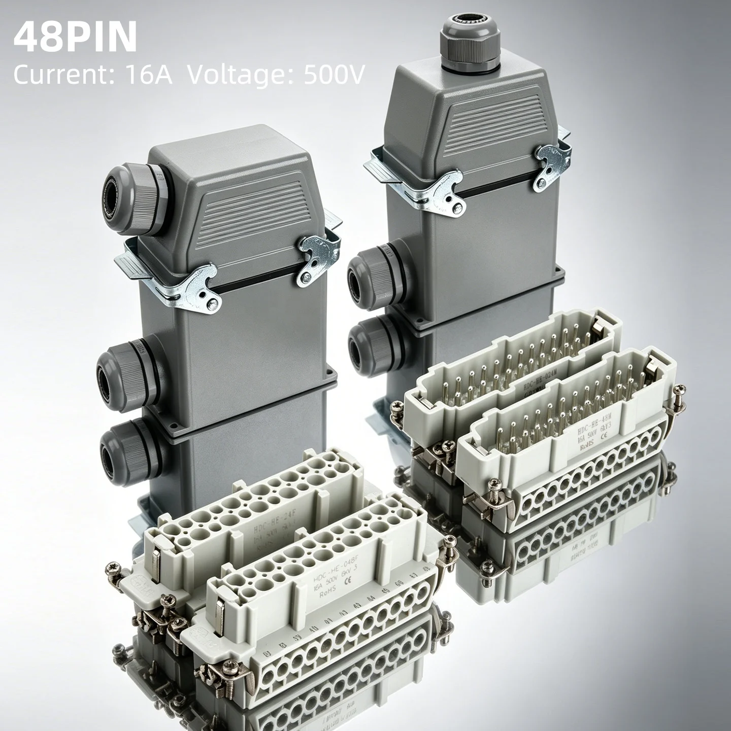 HE-048-M/F Heavy- Copper Brass Connector IP65 16A 500V Industrial Flexible Expansion for PCB Power Reduces