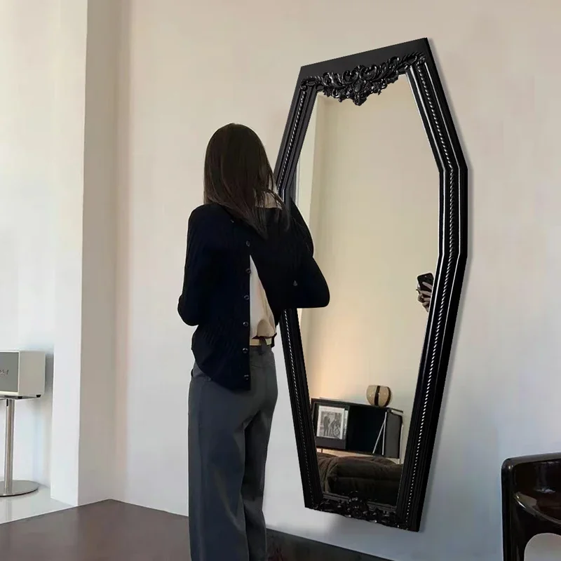 Black gothic full-length mirror cloakroom fitting mirror art wall-mounted full-length mirror