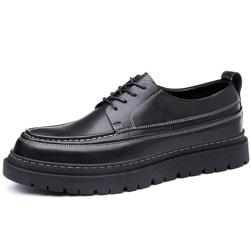 

2023 Fashion Brand Male Footwear Thick Sole Mens Casual Shoes Height Increasing Genuine Leather Shoes Black KA4637