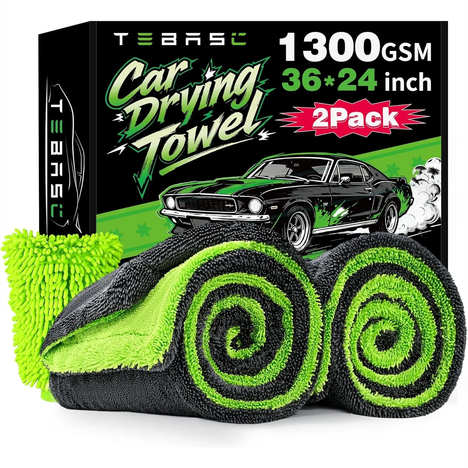 

2-Pack Car Drying Towels 24x36 Inch 1300GSM Twisted Loop Microfiber Cloth for Auto Detailing Super Absorbent Lint-Free