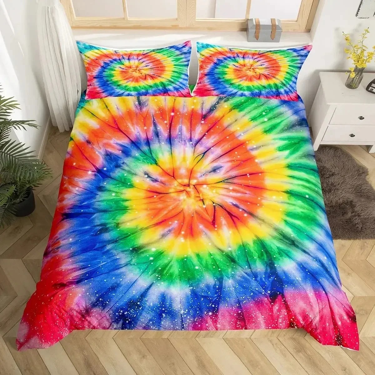 Tie Dye Duvet Cover Queen Hippie Boho Ink Art Comforter Cover 2/3 Pcs Psychedelic Spiral Bedding Set Trippy Exotic Quilt Cover