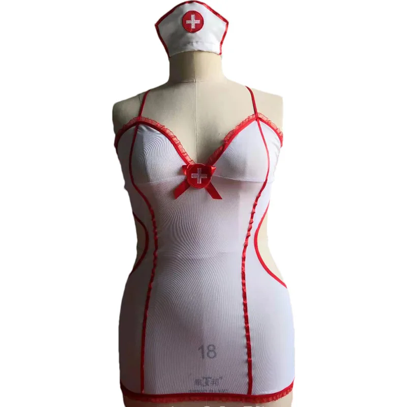 Plus Size Badydoll Nurse Uniform Cosplay Sexy Lingerie Role-playing Photo Temptation Porno Costume Hollow Out Nurse Uniform