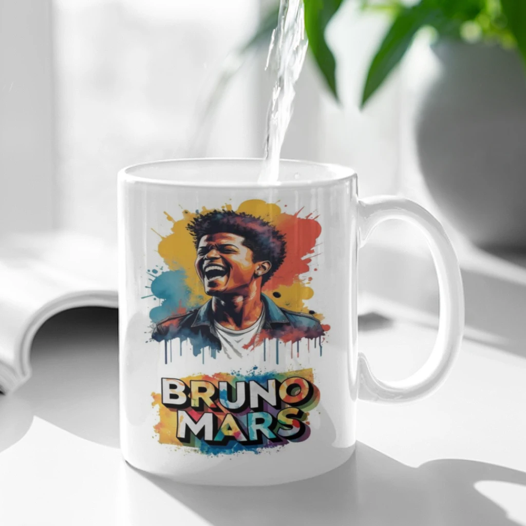 Singer B-Bruno Mars Anime Coffee Mug 11oz Fun Ceramic Coffee Tea Cocoa Cup Handle Tea Drink Cup