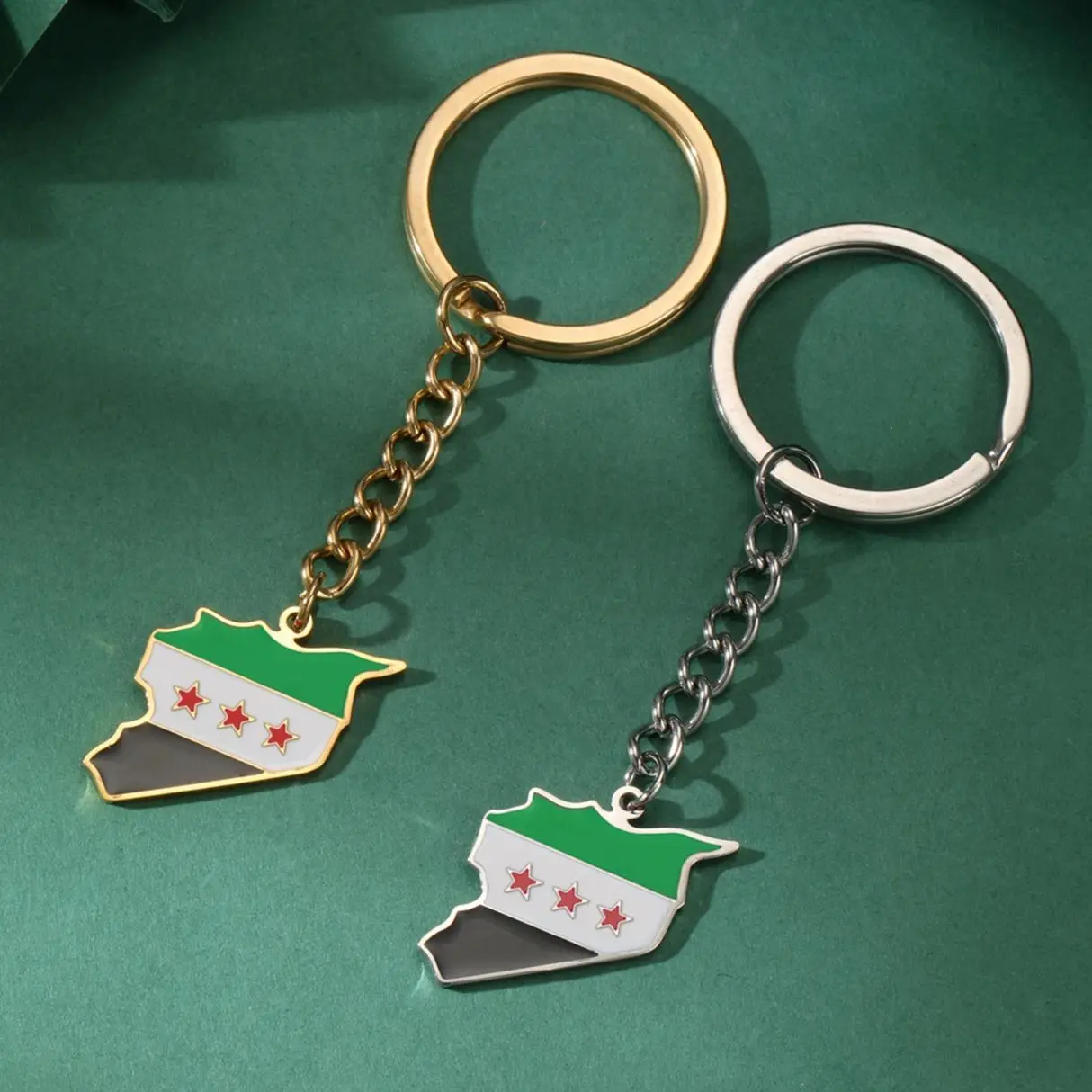 LIKGREAT Syria Map Flag Keychain Stainless Steel Syrians Map Shape Key Ring Bag Car Charm Jewelry Anniversary Gift Wholesale