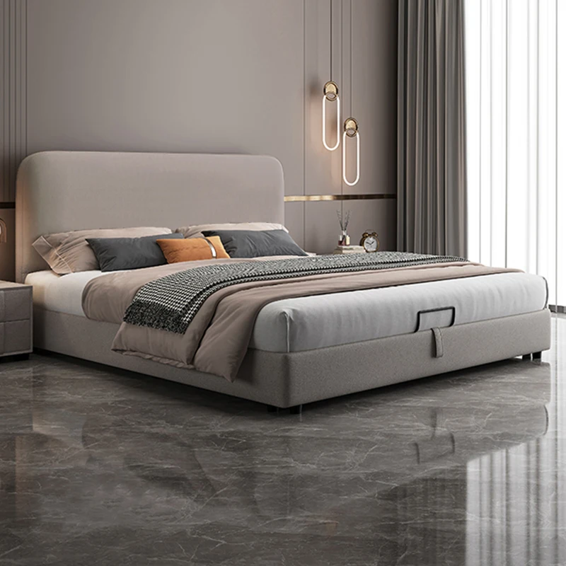 

Beige Normal Double Bed Decoration Elegant Cheap Wooden Storage Double Bed Adults Modern Cama Matrimonial Furniture For Home