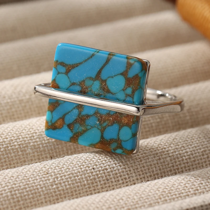 빈티지 보헤미안 스타일 합성 터키석 큐브 반지