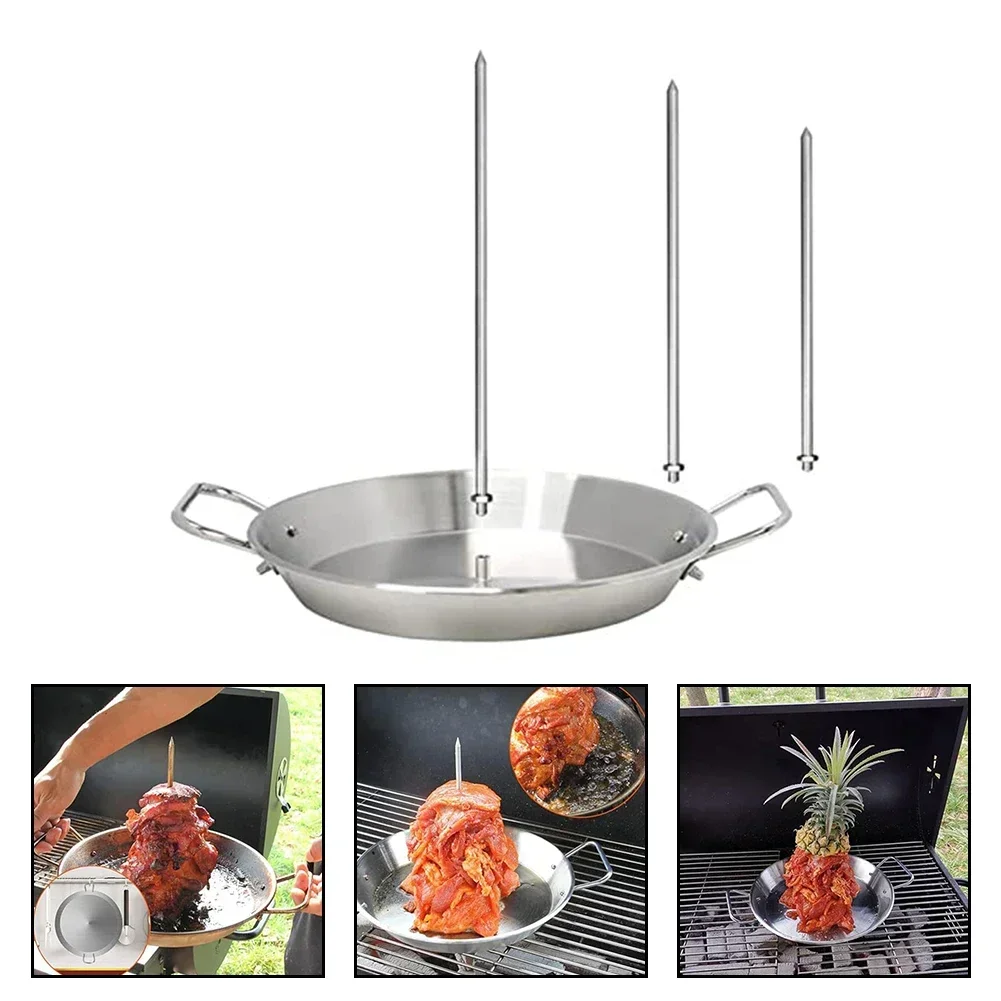 Stainless Steel Vertical Skewer for Grill BBQ Chicken Skewer with 3 Spikes for Rotating Grills and Shawarma Machines