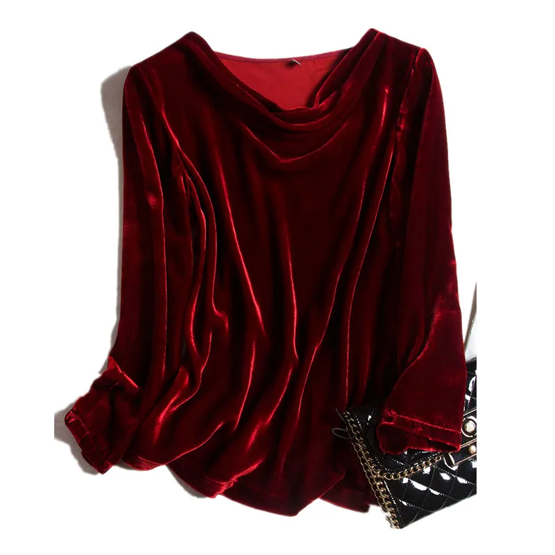 

blusas casuales de mujer модная осенняя велюровая блузка, элегантные винтажные зимние бархатные рубашки больших размеров корейская блузка топы