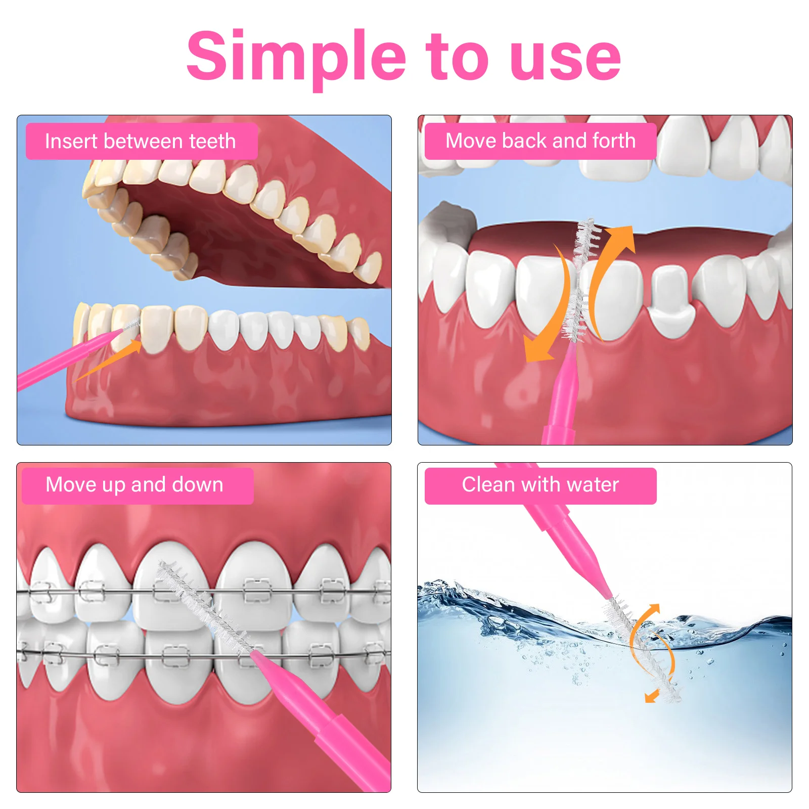 100ชิ้นทำความสะอาด interdental แปรงทำความสะอาดจัดฟันไหมขัดฟัน PP ระหว่างเครื่องมือ