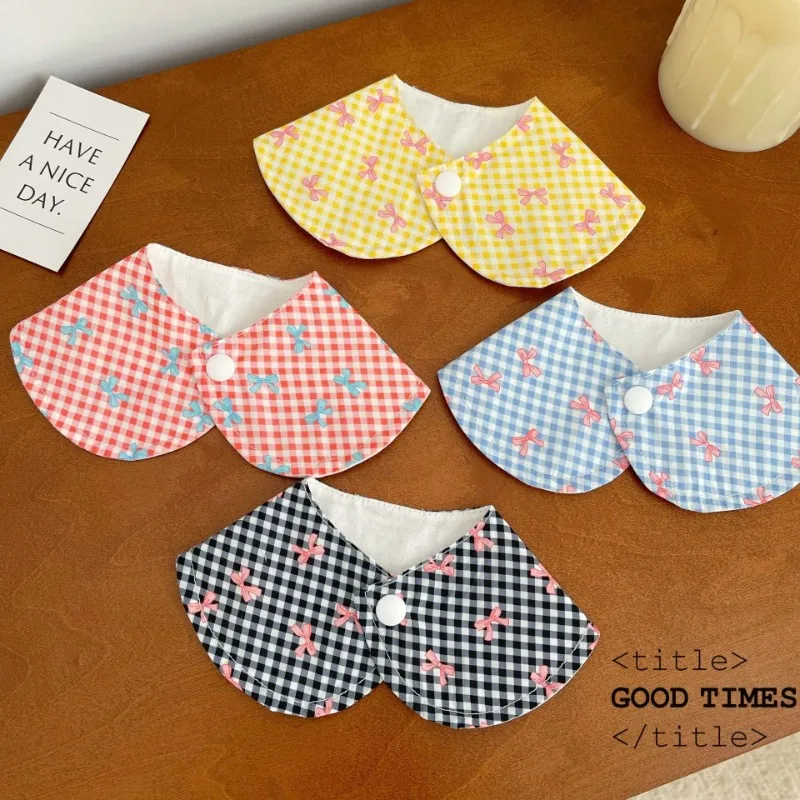 Pet Dog Cat  Bow Ties Saliva Towel INS Plaid Cute Bow Scarf Pure Cotton Comfortable Puppy Vest Teddy Accessory Cat Accessories