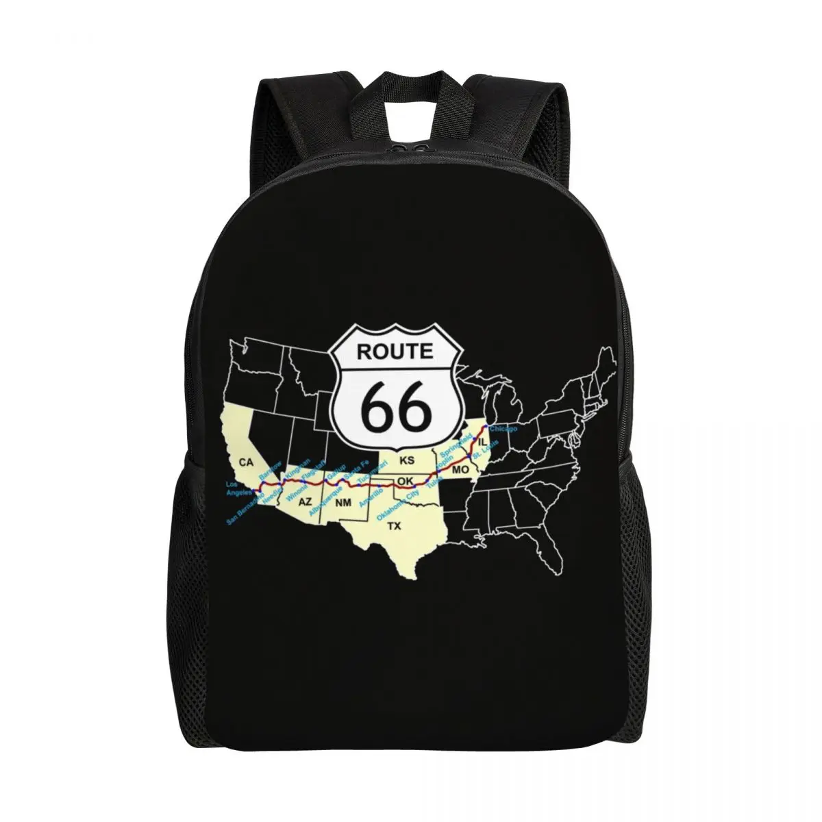 

Custom Route 66 USA Highway Backpack Women Men Basic Bookbag for College School Map The Mother Road Bags