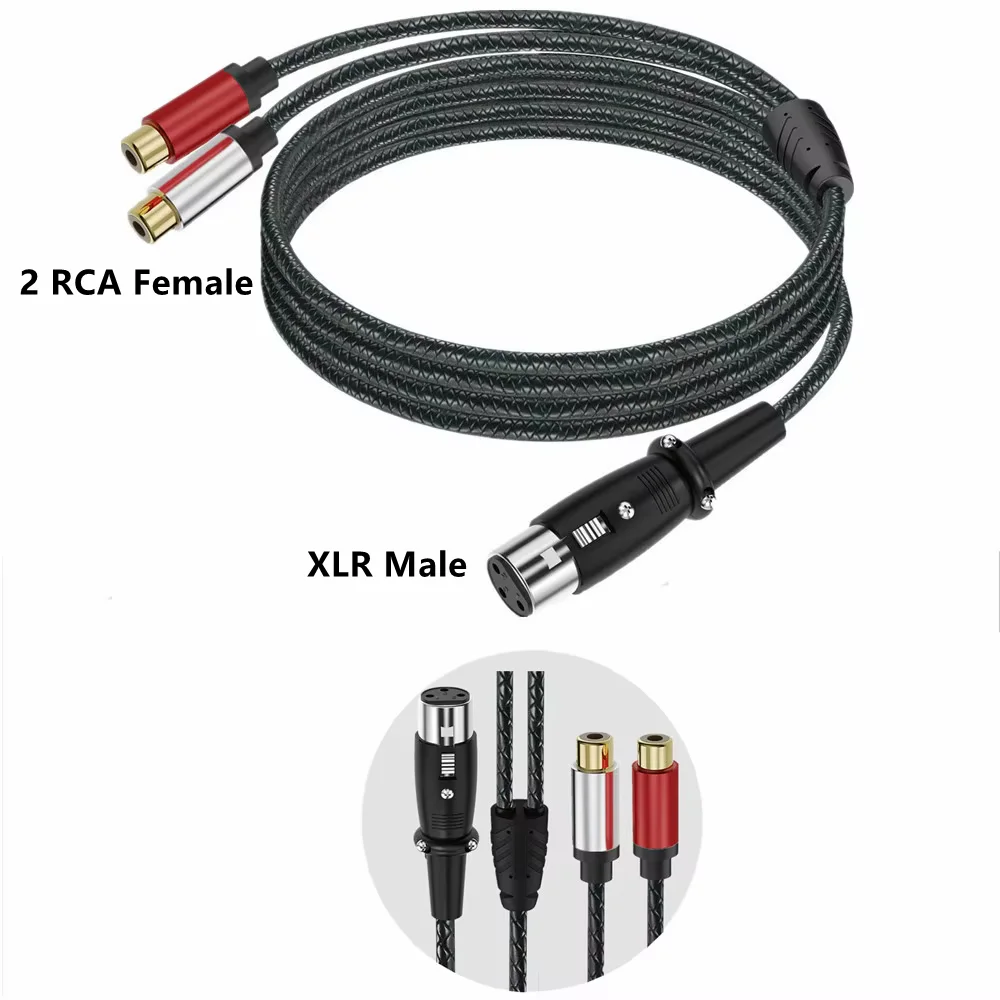 XLR Male to 2 RCA Y Splitter Patch Cable Balance XLR Male to Dual Unbalanced RCA Female Audio Cable Adapter For Speaker