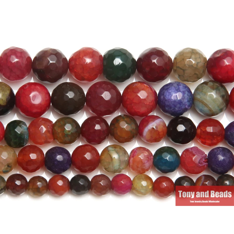 Natural Stone Mixed Colors Faceted Agate Round Loose Beads 15