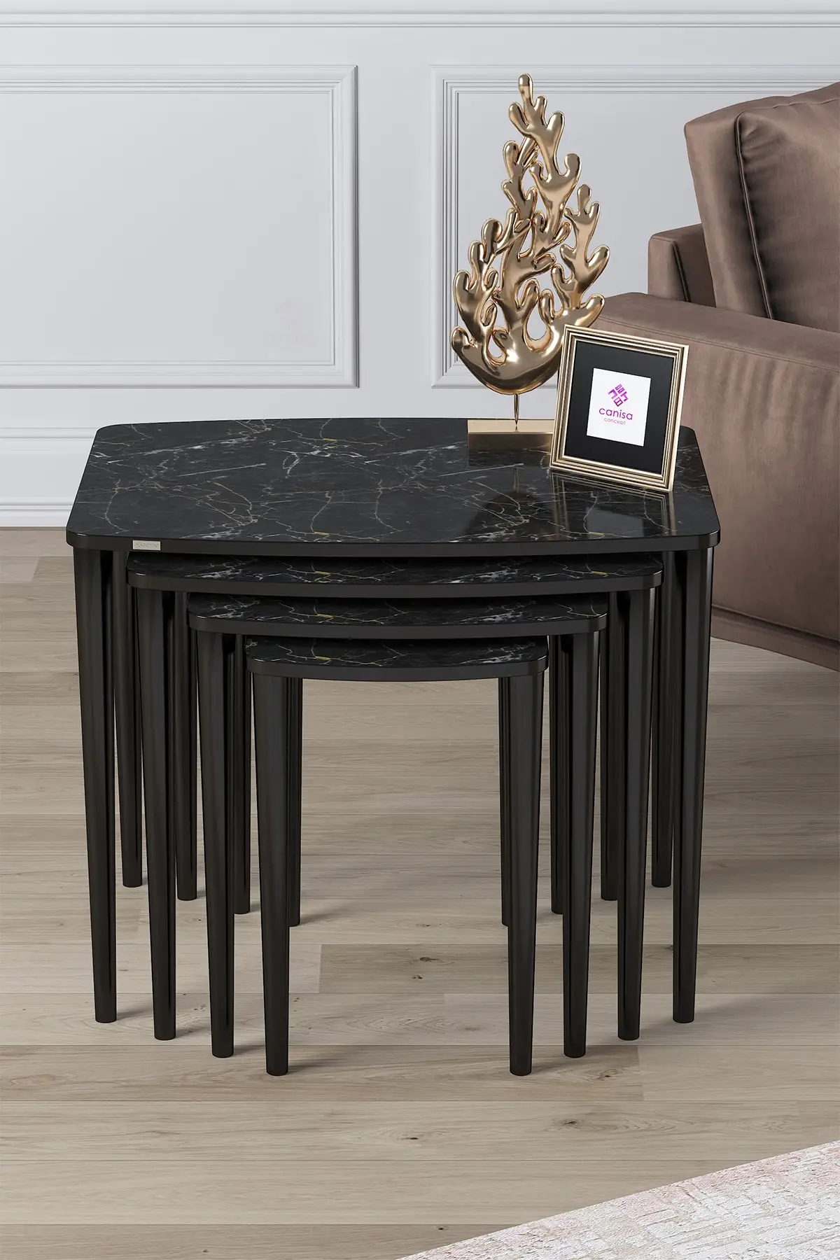 

DOLBOVI Telwe Series Mdf 1. Grade 4lü Zigon Coffee Table Set/black Marble Pattern Coffee Table