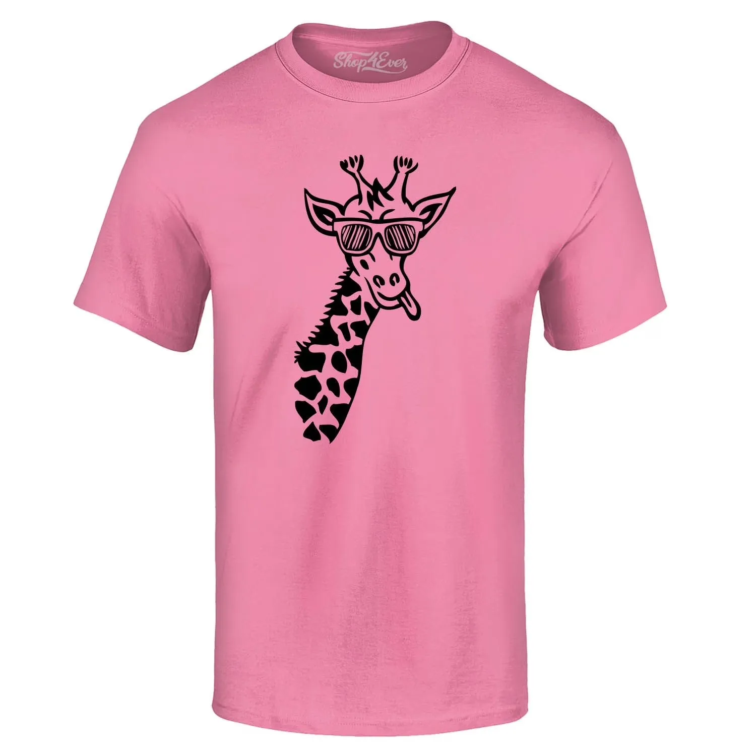 Shop4Ever Men's Cool Giraffe Cute Animal  Graphic T-shirt Medium Azalea Pink