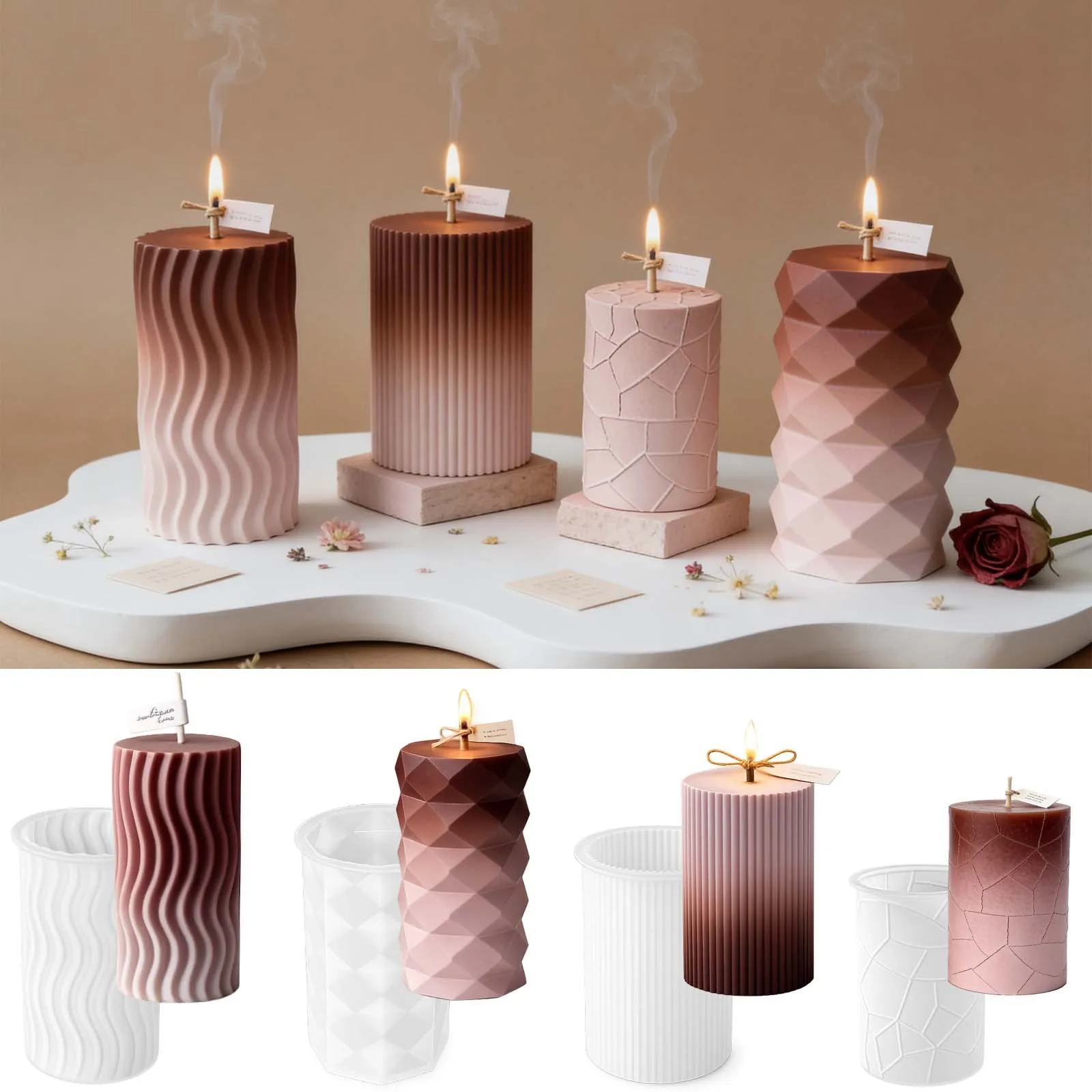 DIY Epoxy Candle Silicone Mold Stripe Cylinder Wave Cone Candle Silicone Mold For Resin Making Home Decoration Molds