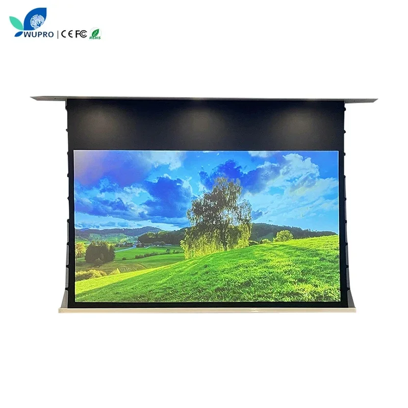 

High Quality Wupro/OEM Ceiling Hidden Motorized Projector Screen 120 Inch Gray Crystal Electric Drop Down Projector Screen