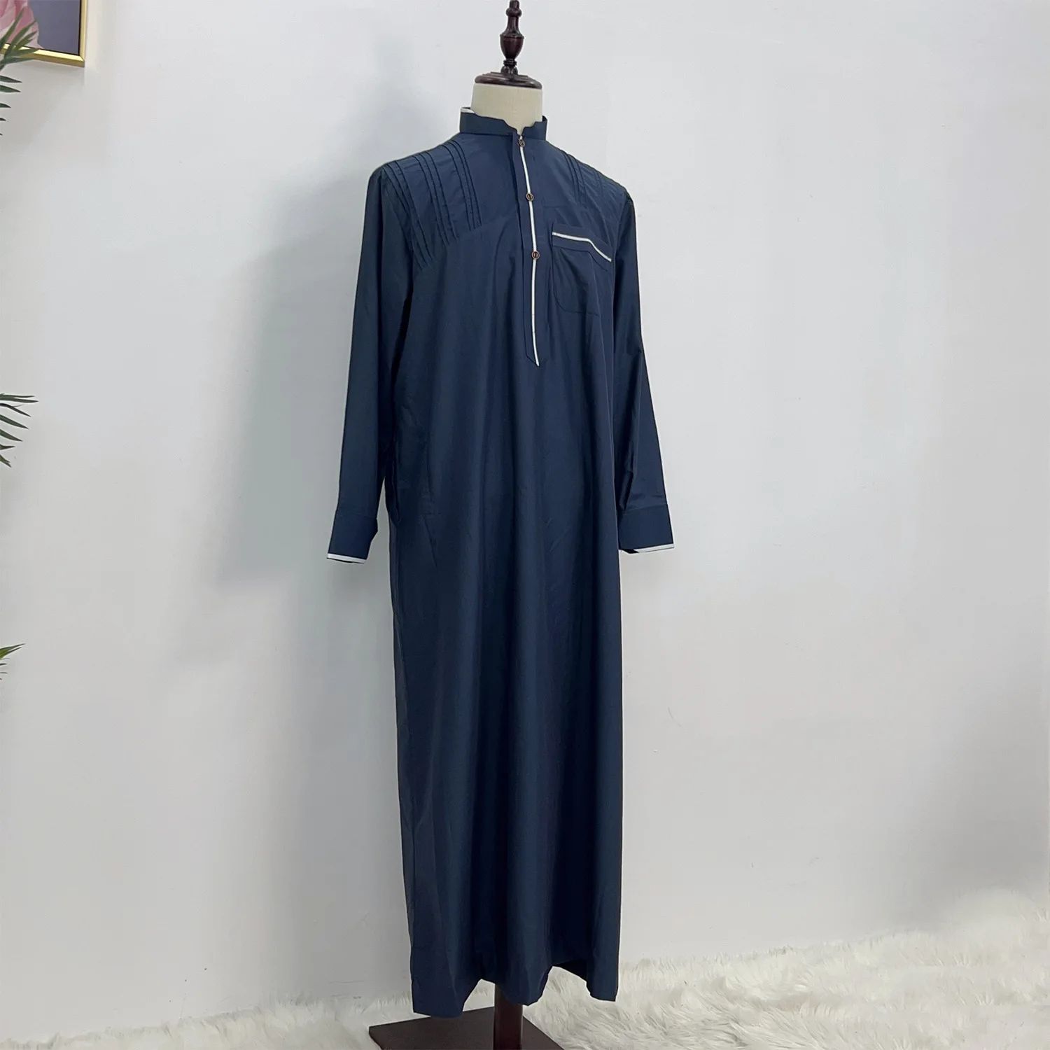 Eid Muslim Men Dress Jubba Thobe Mens Abaya Stand Collar Islamic Eid 2025 Ramadan Long Robe Musulman Caftan Dubai Arab Dresses