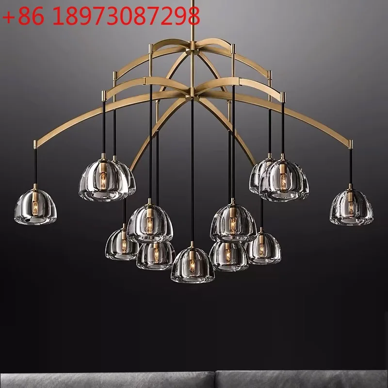 

American crystal living room all-copper chandelier retro light luxury villa home furnishing hotel crystal chandelier
