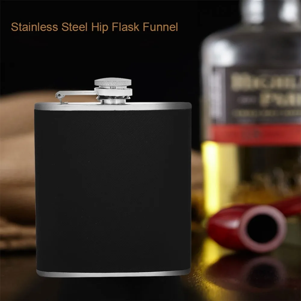 4 Piece Set Portable Stainless Steel Hip Flask Black Leather Leak Proof Leather Flask Liquor Flask Home