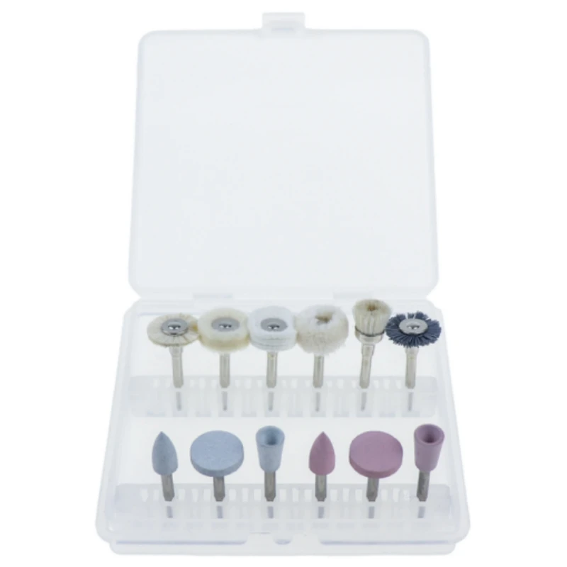 12Pcs Dental Composite Polishing Kit Silicone Rubber Grinding Heads Felt Cotton Wheel RA 2.35mm Shank for Contra Angle Handpiece