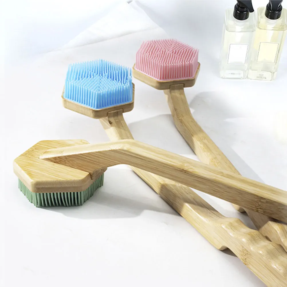 

Bath Brush H Bath Scrub Brush With Long H Elderly Back Scrubber Body Sponge Bathroom Silica Wood Gifts
