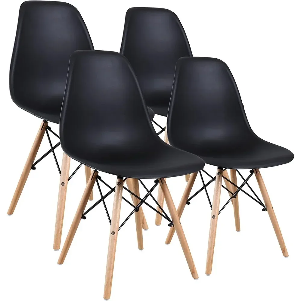 Modern dining chair set, soft shell chair with wooden legs, suitable for kitchen, dining room, and living room -4-piece set