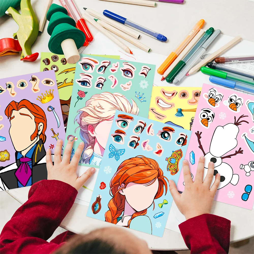 6/12 fogli Disney Cartoon Frozen Puzzle Stickers fai da te Kawaii Anna Elsa Decal Laptop valigia Notebook Phone Sticker per Kid Girls