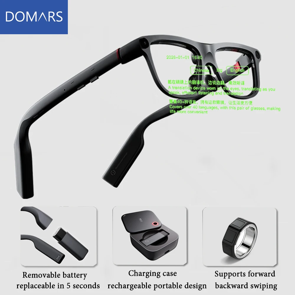 

Умные очки Domars AR с дисплеем, невидимым телесуфлером и AI-переводом в реальном времени, голосовым управлением и камерой для голосового общения