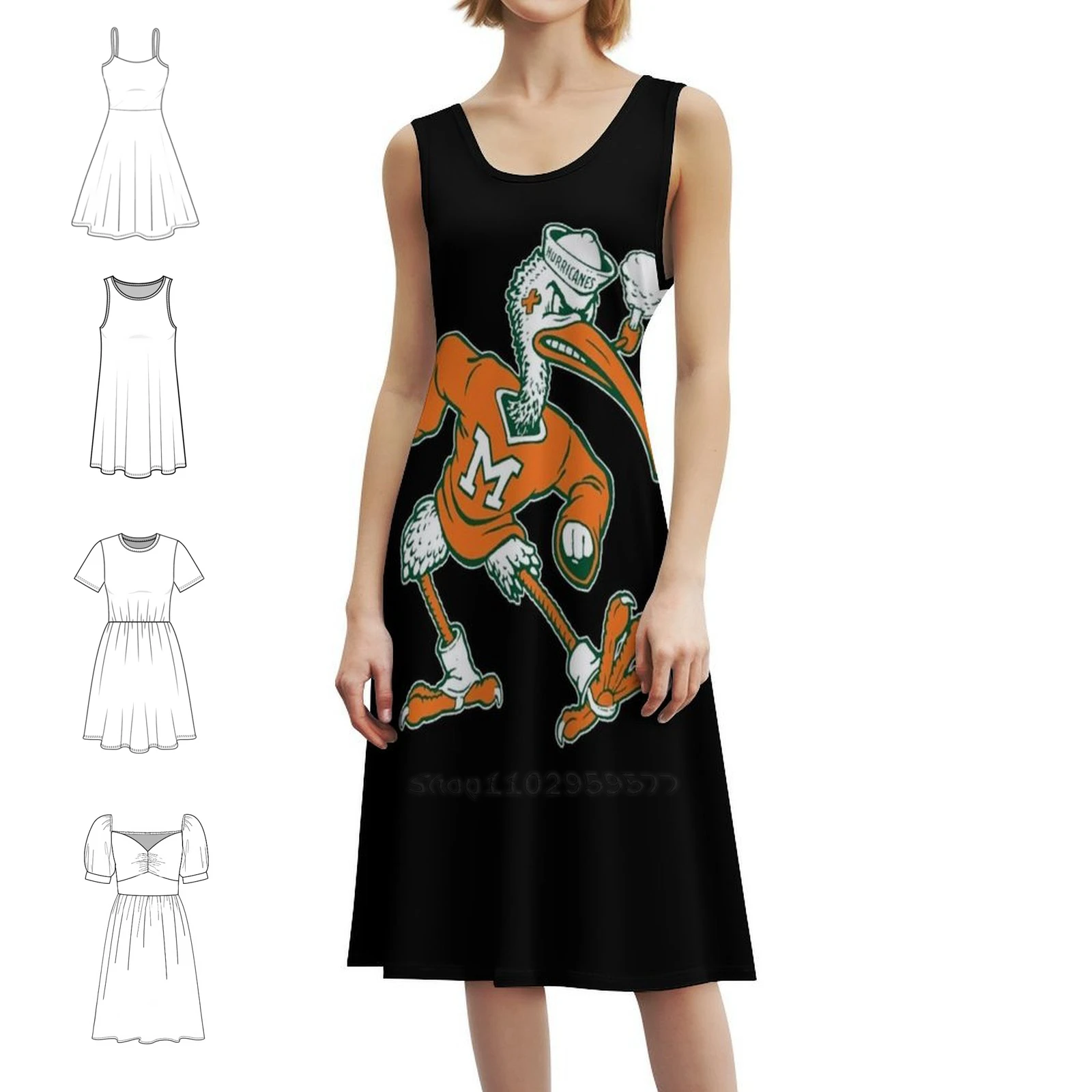 

Винтажный талисман Униви. Мини-платье в консервативном стиле Майами-талисмана для женщин, свободное повседневное дневное платье трапециевидной формы, баскетбольное платье Alumni