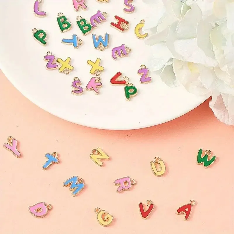 100Pcs Colorful Random Letters DIY Cute Alloy Paint Oil Bracelets, Necklaces, Earrings, Ankle Chains, Decorative Pendant