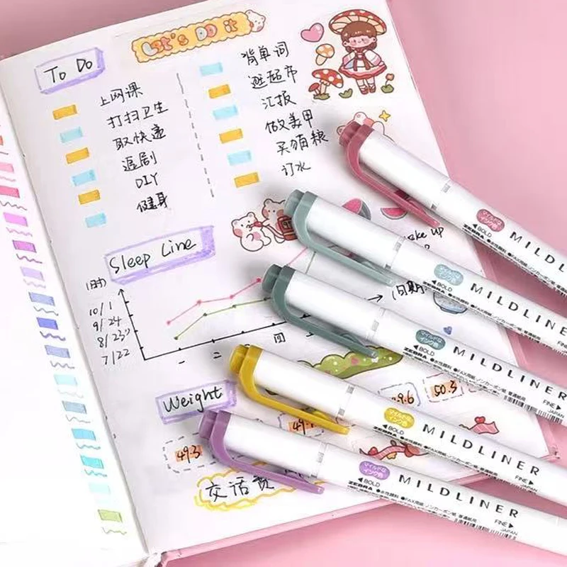 اليابان زيبرا WKT7 Mildliner قلم تحديد مجموعة مزدوجة تلميح علامات طالب القرطاسية قلم تحديد للأطفال مكتب كلية المدرسة