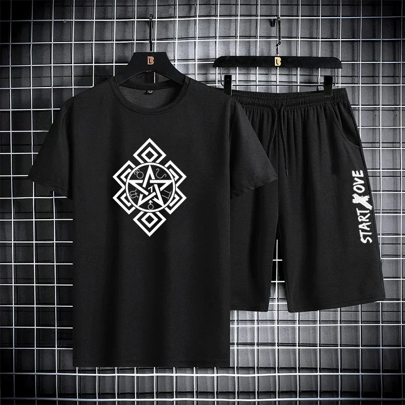 

Мужские комплекты Модный спортивный костюм Лето 2025 Быстросохнущая тонкая дышащая футболка с короткими рукавами и шорты Мужской комплект из двух предметов для бега