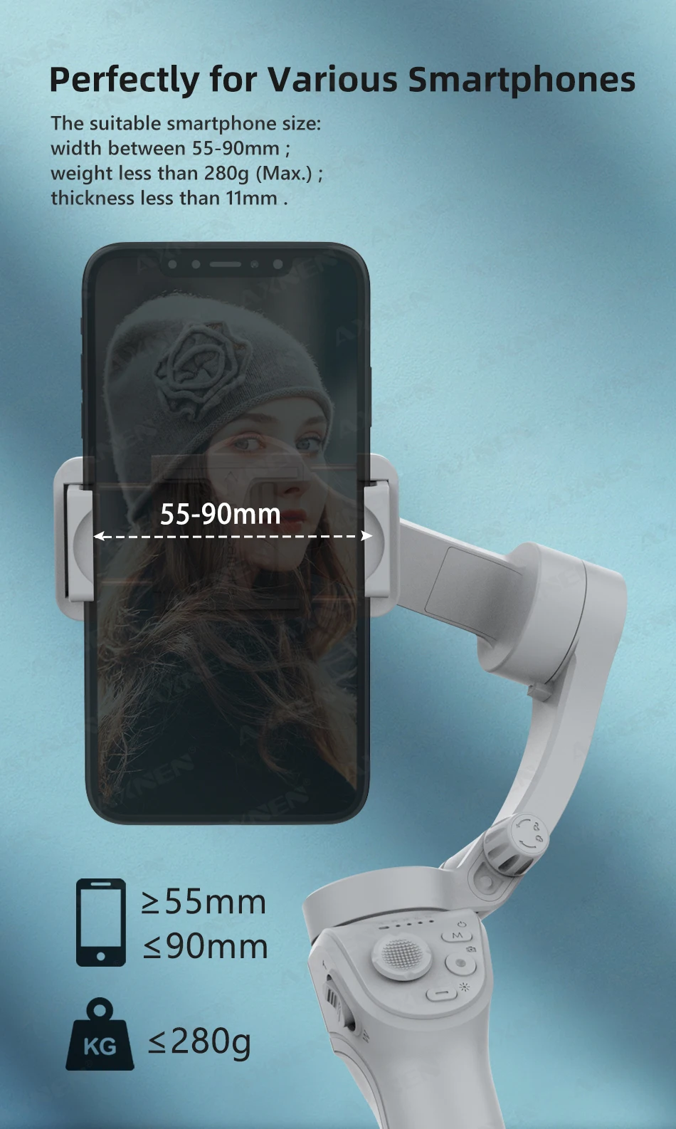 3-Achsen-Handstabilisator mit Zoomfunktion, Aufhelllicht, Bildstabilisierung für Smartphones, unterstützt Gesichtserkennung_voghion.com