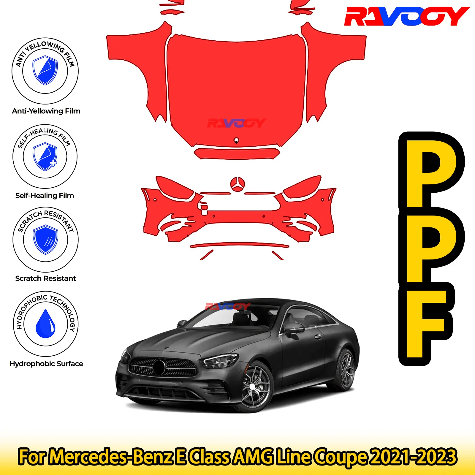 

For Mercedes-Benz E Class AMG Line Coupe 2021-2023 Glossy Matte Black Precut front PPF Kit Paint Protection Film