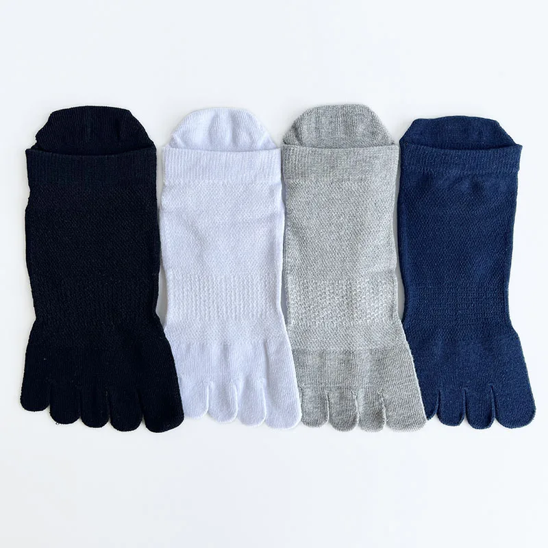 1/4 Pairs Boat Ankle Toe Socks Men Solid Cotton Mesh Sweat-Absorbing Compression Elastic Endurable Boy Five Finger Socks Sport