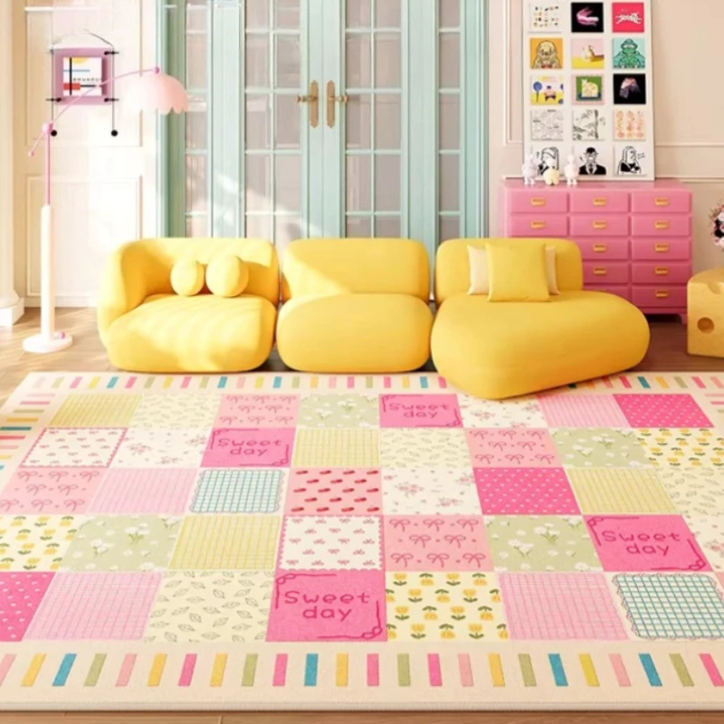 

Dopamine Color Carpets for Living Room Cartoon Cute Bedroom Decor Carpet Fluffy Soft Lounge Plaid Rug Home Thick Plush Floor Mat